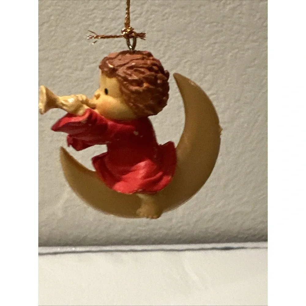Vintage Hong Kong Plastic Christmas Ornament Angel Sitting on Moon Cherub